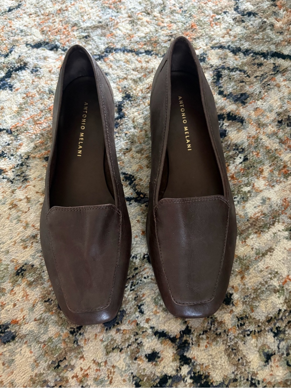 ANTONIO MELANI Dark Brown Leather Square-Toe Flats
